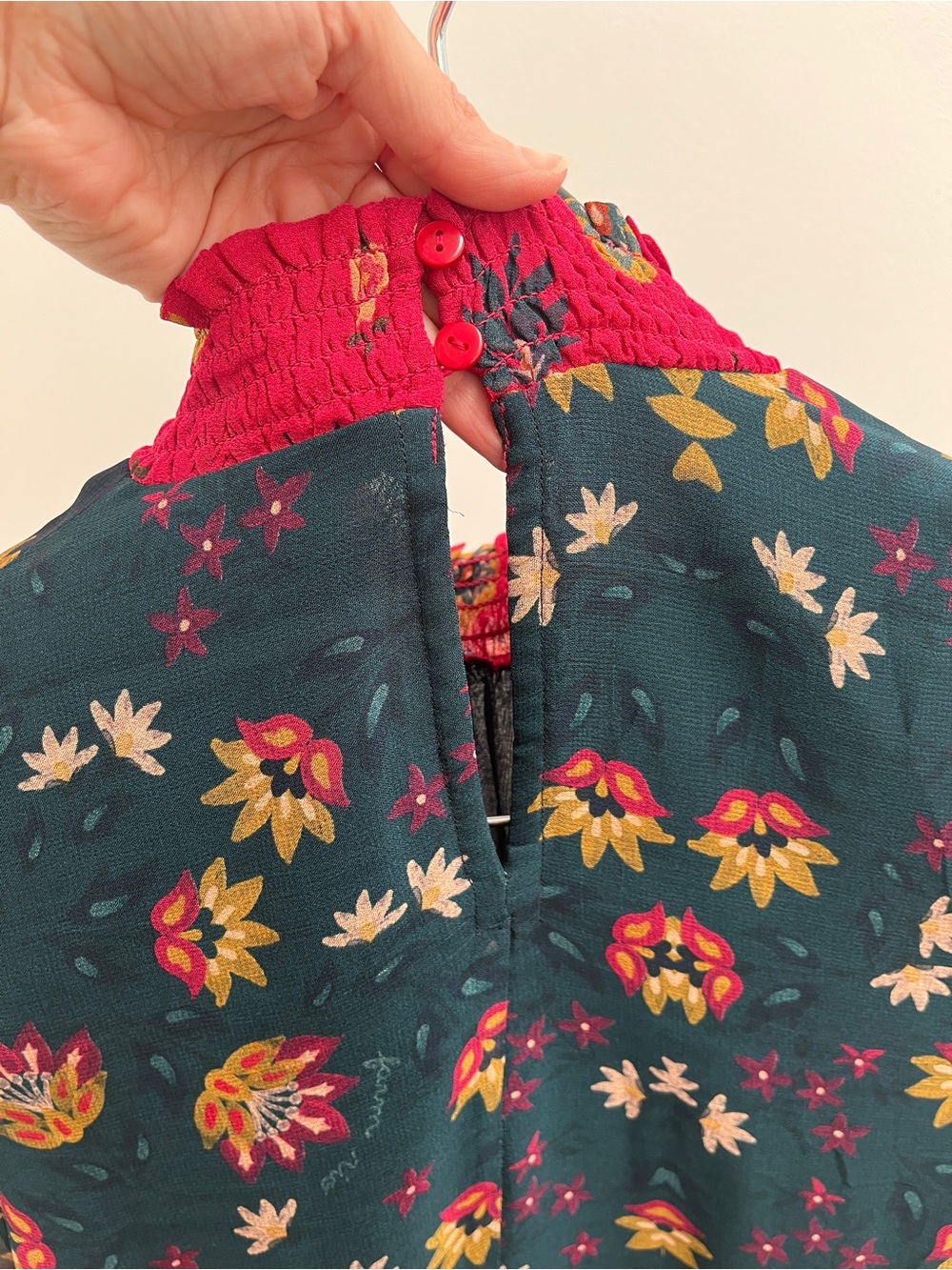 Farm Rio x Anthropologie long sleeve smocked blouse XS floral birds tropical - Picture 6 of 11
